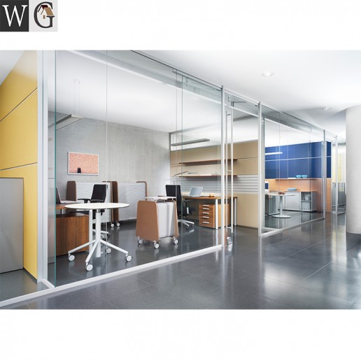 Tempered glass office partition aluminum sliding door partition wall
